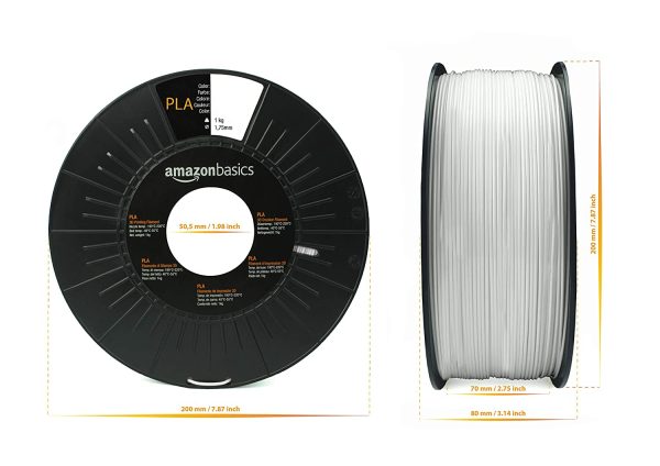 Amazon Basics - Filamento per stampanti 3D, in polilattato (PLA), 1,75 mm, bianco, 1 kg per bobina - immagine 3