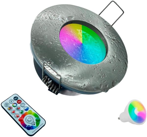 Faretto Silver spazzolato Led da incasso per bagno box doccia lampada RGBW 6000k 10W GU10 cromoterapia con telecomando cambia colore ed effetti partenopeautensili? - immagine 5