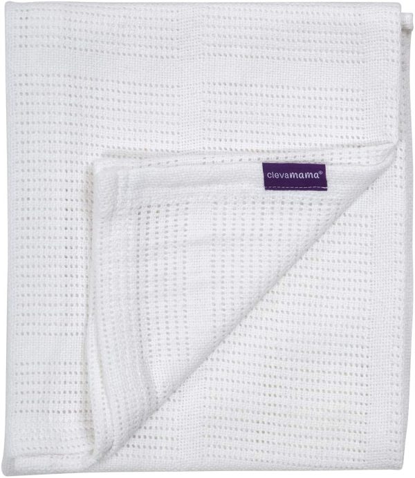 Clevamama Copertina in 100% Cotone per Lettino e Culla, Morbida Coperta Neonato e Bambino - 70x90 - Bianco - immagine 4