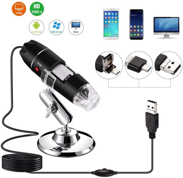 40 a 1000 x ingrandimento USB microscopio digitale endoscopio, 8 LED USB 2.0, mini videocamera con adattatore OTG e metallo supporto, compatibile con Mac e Windows 7 8 10 Android Linux - immagine 7