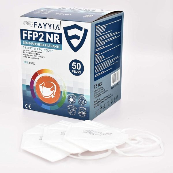 50 Pezzi Mascherine FFP2 Certificate CE Bianche, a 5 strati Maschera ad Alta protezione Respiratoria BFE ??95% - immagine 6