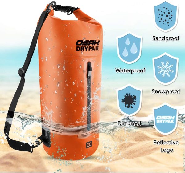 Borse Impermeabile Sacca Dry Bag 5L 10L 15L 20L 30L con Tracolla Regolabile per Spiaggia Sport d'Acqua Trekking Kayak Canoa Pesca Rafting Nuoto Campeggio (Arancione, 5L) - immagine 4