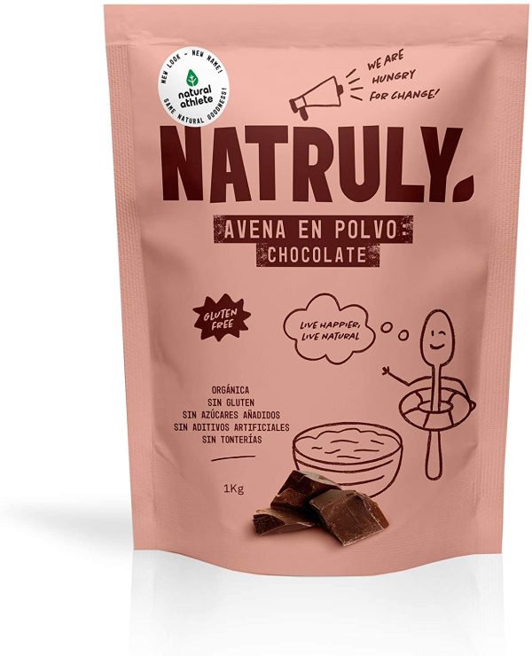 NATRULY Farina d'Avena Aromatizzata al Cioccolato, Avena in Polvere BIO Senza Zucchero, Senza Glutine, 1 KG (prima Natural Athlete) - immagine 3