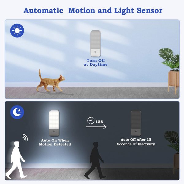 Luce Notturna LED [2 Pezzi], Luce Armadio con Sensore di Movimento,ON/AUTO/OFF, Lampada LED Ricaricabile USB Bianca Natural,Magnetica, per Soggiorno, Camere da Letto, Scale, Armadi, Cucine, Corridoio - immagine 2