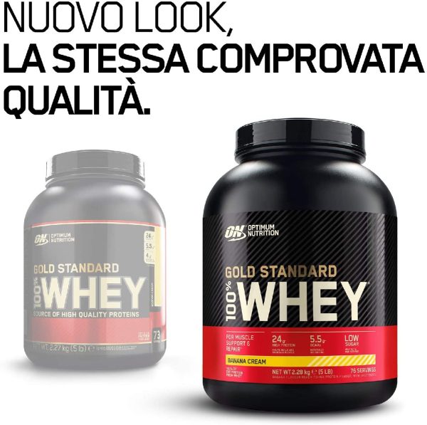 Optimum Nutrition Gold Standard 100% Whey Proteine in Polvere con Proteine Isolate, Aminoacidi e Glutammina per la Massa Muscolare, Crema di banana, 76 Porzioni, 2.28 kg - immagine 4