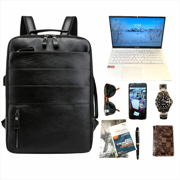 BEES Zaino Nero in Pelle PU Versatile Porta PC 15,6" Pollici Multiuso Impermeabile Lavoro Laptop Moto Scuola Casual Viaggio