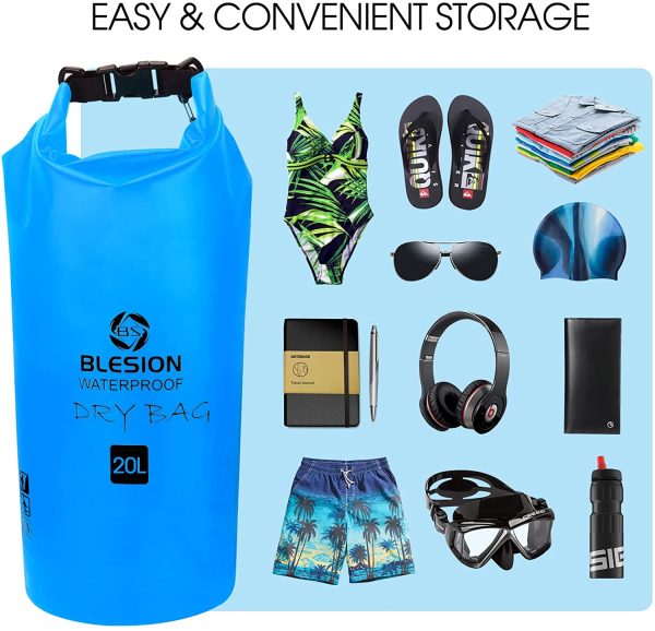 Borse Impermeabile, Sacca Impermeabile, Dry Bag 5L 10L 15L 20L 30L con Tracolla Regolabile per Spiaggia Sport d'Acqua Trekking Kayak Canoa Pesca Rafting Nuoto Campeggio (Blu, 5L) - immagine 5