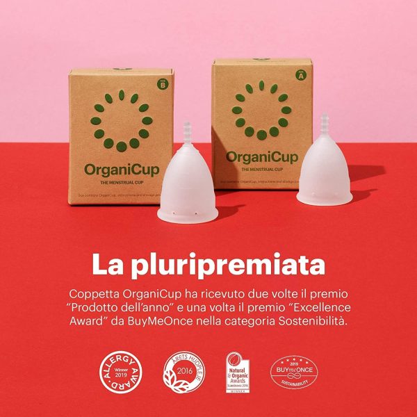 Coppetta mestruale OrganiCup - Taglia A/Piccola - Vincitrice degli AllergyAwards 2019 - Approvata dalla FDA - Morbida, flessibile, riutilizzabile, in silicone per uso medicale - immagine 7