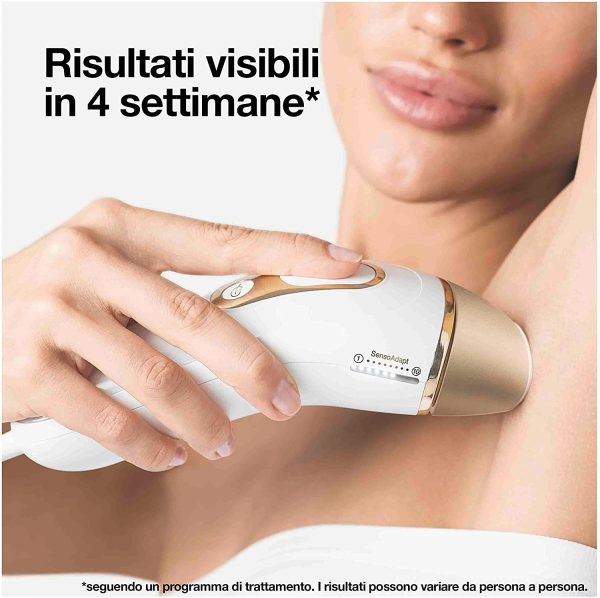 Braun Silk-expert Pro 5 Epilatore Luce Pulsata, Alternativa al Laser, Per Corpo e Viso, Riduzione dei Peli fino a 6 Mesi, Custodia da Viaggio, Idea Regalo, PL5014 Bianco e Oro - immagine 7