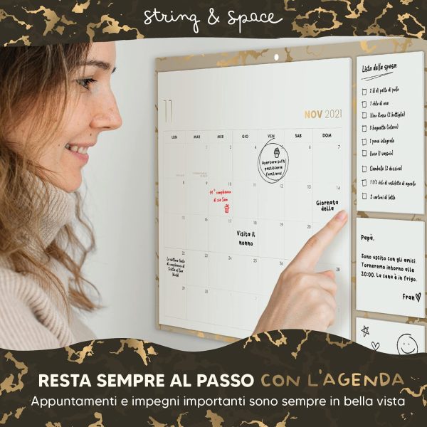 Calendario Famigliare 2022, Oro - Formato Mese, Agenda Famigliare con 3 Foglietti Adesivi - Da Parete o Frigorifero, Organizer per Casa o Cucina - Formato Mese a Dicembre 2022, 30x40 cm - immagine 3