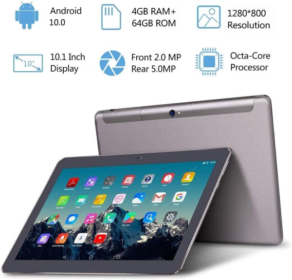 Tablet 10 Pollici -  Android 10.0,Octa Core,4G LTE Dual Sim Carta,64GB Memoria,RAM 4GB,WiFi/Bluetooth/GPS/OTG,Suono Stereo con Doppio Altoparlante ?C Grigio