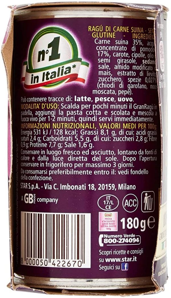 Star Il Mio Granrag?? Extra Gusto, 2 X 180g, Rag?? Tradizionale, 100% Carne Italiana Controllata, Extra Ricco Con Spezie Profumate. Senza Conservanti E Senza Glutine, 360 Grammo - immagine 3