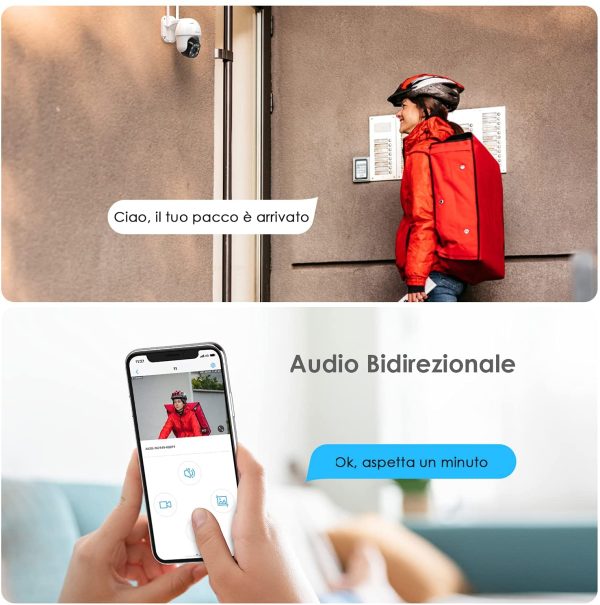 Telecamera Wi-Fi Esterno  360?? PTZ WiFi Videocamera Sorveglianza con 1080P Visione notturna a colori, Tracciamento Automatico, IP66 Impermeabile, Rilevamento del movimento, Audio bidirezionale - immagine 3