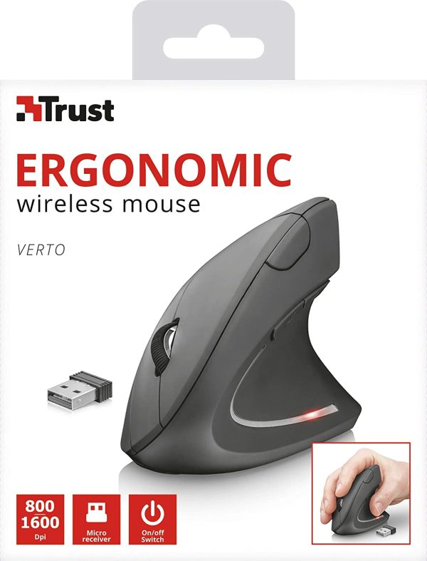 Verto Mouse Verticale Wireless, Mouse Ergonomico senza Filo, 800/1200/1600 DPI, Microricevitore USB, 2.4GHz, 6 Pulsanti per PC, Computer, Portatile, Mac - Nero - immagine 4