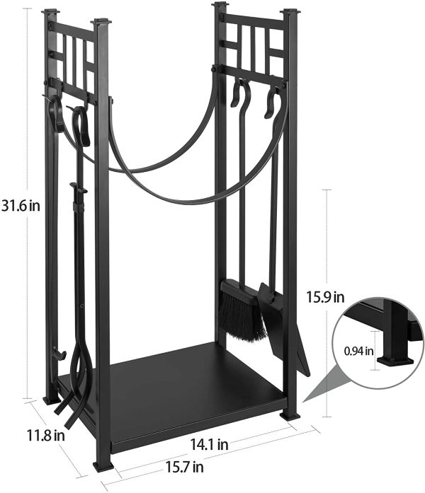 Amagabeli Portalegna grande 80 cm Portalegna da interno Portalegna da interno con porta attrezzi per camino Portalegna alto per esterno Portalegna da esterno con attrezzi in ferro battuto Nero - immagine 2