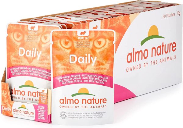 almo nature - Cibo Umido per Gatti Adulti Senza glutine con tonno e Salmone, Confezione da 30 bustine da 70 g. - immagine 3