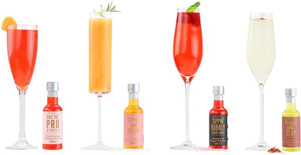 Modern Gourmet Foods, Prosecco Therapy, Kit per Cocktail Frizzanti al Prosecco, Set Regalo, Include 4 Miscele per Cocktail al Gusto di Frutta, Perle e Petali di Rosa Commestibili (alcool non incluso) - immagine 4