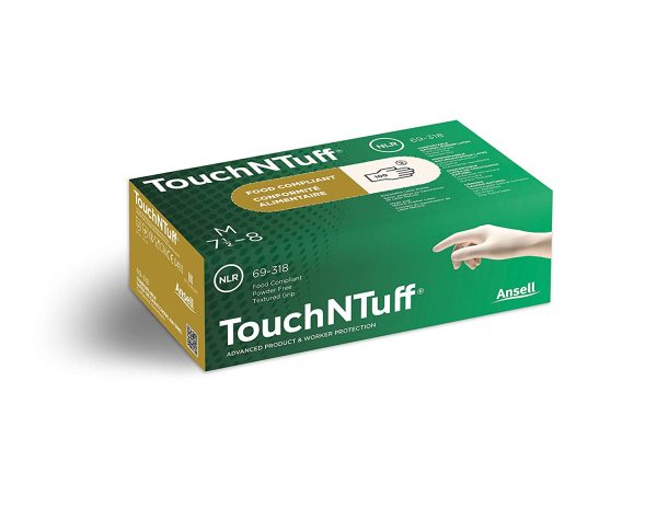 Ansell TouchNTuff 69-318 Lattice Guanti Monouso, Guanti Usa e Getta Senza Polvere, Resistenti e Sottili, Uso Alimentare, Protezione Meccanica y Quimica, Bianco, Taglia XS (100 Guanti)