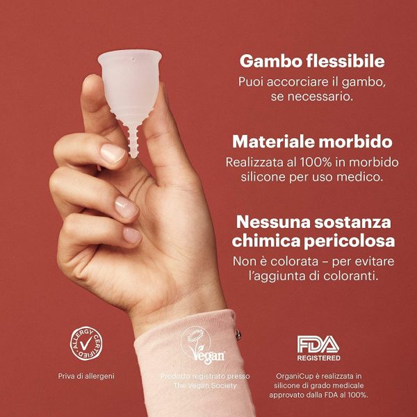 Coppetta mestruale OrganiCup - Taglia A/Piccola - Vincitrice degli AllergyAwards 2019 - Approvata dalla FDA - Morbida, flessibile, riutilizzabile, in silicone per uso medicale - immagine 2