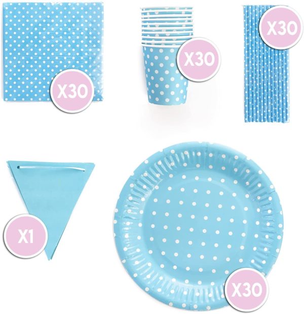 Set di stoviglie monouso in Cartone per Feste di Compleanno, Baby Shower, Feste per 30 Persone. Include Ghirlanda, tovaglioli, Tazze, Piatti e cannucce di Carta e Cartone Ecologico - immagine 9