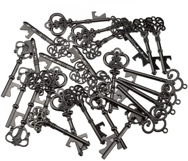 Portachiavi apribottiglie - Assortiti Vintage Skeleton Keys, Matrimonio, Feste (25 Pezzi, Nero) - immagine 4