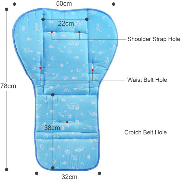 NEWSTYLE Passeggino Universale Cuscino,Cartoon Passeggino Pads Cuscino in cotone per seggiolino per bambini Adatto per bambini di quattro stagioni (Blu) - immagine 3