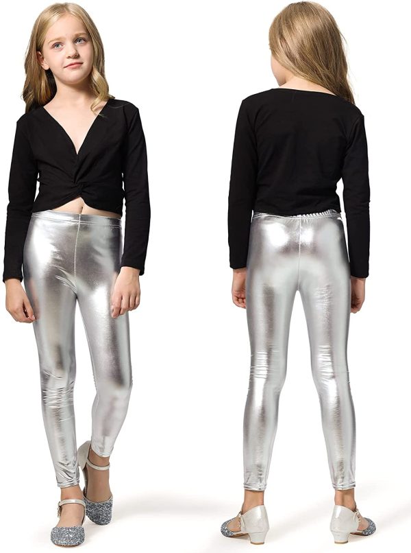 Adorel Leggings Lucidi Disco Bambina Leggins Danza Pantaloni Tinta Unita - immagine 3