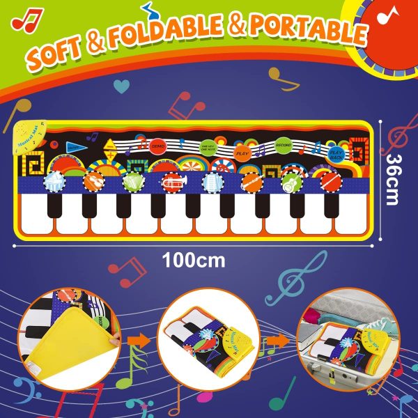 RenFox Tappeto Musicale, Piano Mat Tastiera Danza Stuoia Strumento Musicale 5 modalit?? e 8 Suoni, Tappeto Musicale Tocco Mat Bambini Educativo Giocattolo(110 * 36 cm) - immagine 3