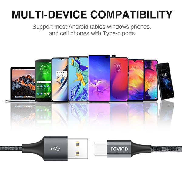 Cavo USB C, RAVIAD [4Pezzi, 0.5m 1m 2m 3m] Nylon Intrecciato Cavo USB Tipo C di Ricarica Rapida e Trasmissione per Samsung Galaxy S10/ S9/ S8 Plus, Huawei P30/ P20/ Mate20, Sony Xperia XZ (Grigio) - immagine 6