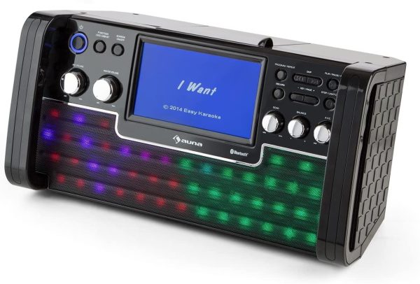 DiscoFever LED - Impianto Karaoke, per Bambini, Bluetooth, 2 Connessioni Microfono, 1 Microfono Dinamico, Effetti LED, Lettore CD+G, Porta USB, Uscita Video, Nero - immagine 7