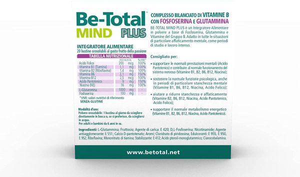 Be Total Mind Plus, Integratore Alimentare di Vitamine B con Fosfoserina e Glutammina, contro la Stanchezza Mentale, Ideale per Adulti e Bambini 6+, Senza Glutine e senza Lattosio *, 20 bustine - immagine 5