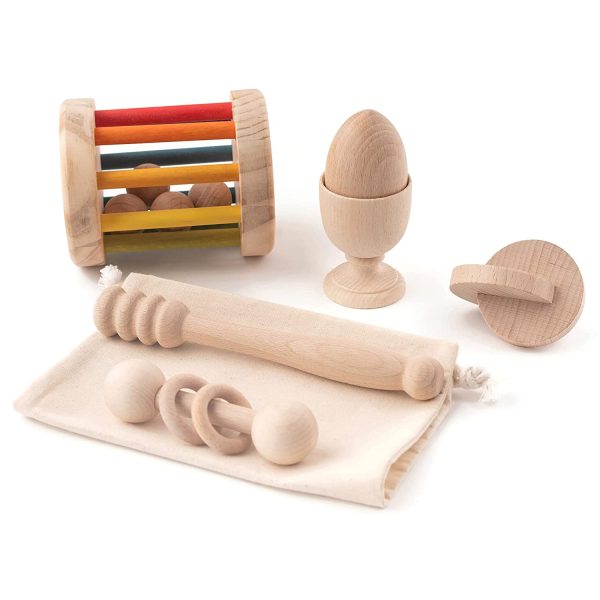 Cesto dei Tesori Montessori 5 Elementi e Baby Roller Arcobaleno per bambini 3-12 mesi