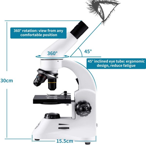 2000X Microscopio Ottico Professionale, Microscopi Monoculari Composti Biologici per Bambini e Studenti e Adulti - immagine 2