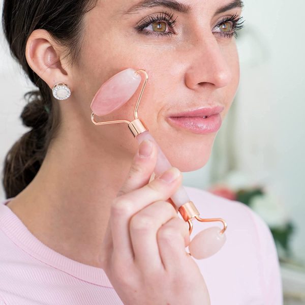 Set con Rullo di Giada e Gua Sha Originale - Roller per Massaggio Viso in Quarzo Rosa Naturale al 100%, Multifunzione Rilassante, Rimodellante e Anti-et?? - Design autentico, Durevole, Silenzioso - immagine 5