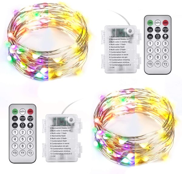 2 Pezzi Bianco Caldo e Multi-Colore Led Stringa Luci a Batteria, 5M 50 Leds Telecomando Timer 12 Modalit?? Scintillio Luci Delle Fate Alimentate a Batteria Filo D'Argento Luci di Lucciola