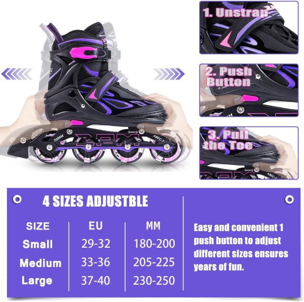 2PM SPORTS Brice Pattini in Linea Regolabili, Ruote Illumina LED, Divertente Inline Skates per Bambina e Bambino e Bambini - Verde/Rosa/Azzurro/Viola - immagine 2