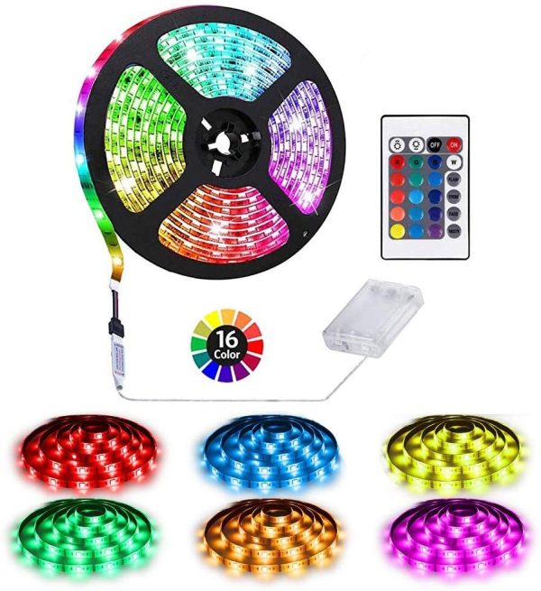 Strisce LED alimentate a batteria con telecomando contenitore batteria impermeabile,16 colori Striscia flessibile LED impermeabile 2M,RGB 5050 LED Bias Illuminazione TV retroilluminazione - immagine 4