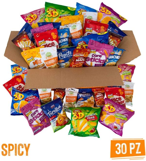 APERIBOX SPICY 30 - Snack Salati dal sapore piccante, sfiziosa box per un aperitivo fai da te con ampia variet?? di snack tra patatine, stuzzichini e frutta secca, Ottima idea regalo - immagine 2