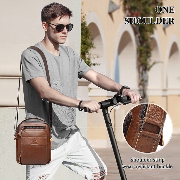 Borsello Uomo Pelle, Borsa a Tracolla Piccola Borsa da Uomini in Vera Pelle Casuale Borse Messenger per iPad iPhone e Viaggio Attivit?? Commerciale (Marrone Rossastro) - immagine 5