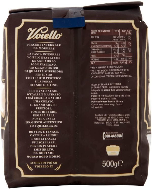 Voiello Pasta Gran Fusilli Integrali N.180, Pasta Corta di Semola Grano Aureo 100% - 500 g - immagine 6