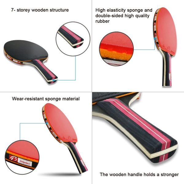 Tencoz Racchette da Ping Pong Professionale, Set da Ping Pong Portatile, 2 Racchette Ping Pong in Gomma a Doppia Faccia con Borsa, 3 Palline Ping Pong per Indoor Outdoor Tavolo da Ping Pong Gioco - immagine 6