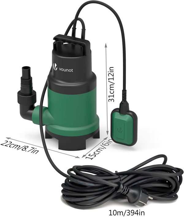 VOUNOT Pompa Sommersa per Acque Chiare e Sporca, Portata Max 14000 l/h, 750W, Prevalenza Max 7.5m, Impurit?? ? 25 mm, con Interruttore a Galleggiante - immagine 5