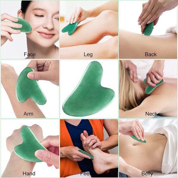 Gua Sha Jade Guasha Viso Pietra di Giada Naturale Fatto a Mano Massaggio Viso Rassodare La Pelle Antiet?? e Riduzione Delle Rughe Su Viso e Collo - immagine 4