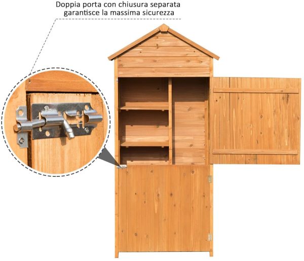 Outsunny Box Casetta Ripostiglio Porta Attrezzi da Giardino in Legno con Doppia Porta 89 x 50 x 190cm