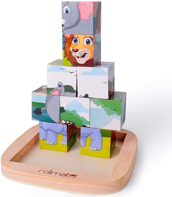 rolimate Puzzle di Legno, Cane Gatto Coniglio Pecora Cavallo Maiale, Giochi Legno Puzzle Regalo di Natale di Compleanno per 2 3 4+ Anni, Montessori Apprendimento del Giocattolo Prescolare (leone-1) - immagine 4