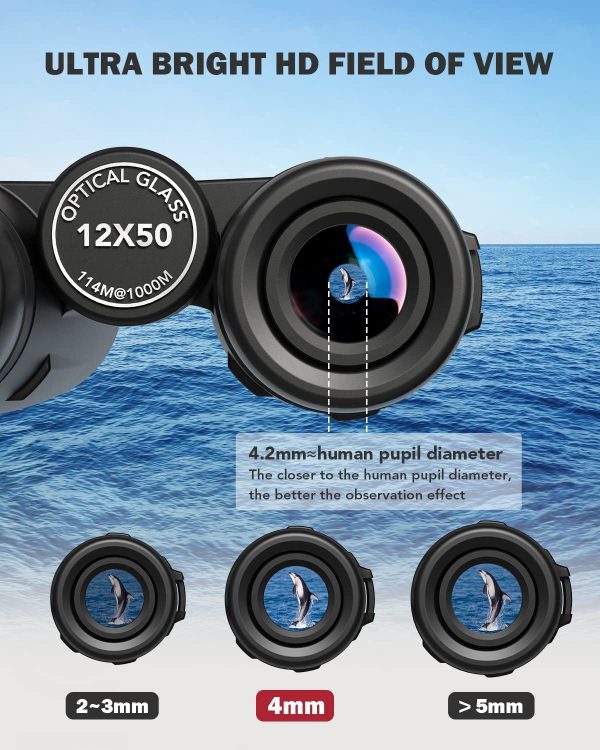 Usogood Binocolo Professionale 12 x 50 per Adulti - Prismi BaK4 e obiettivo FMC, Binocolo Compatto per il Birdwatching, la Caccia, L'escursionismo con Adattatore Telefonico per Treppiede - immagine 2