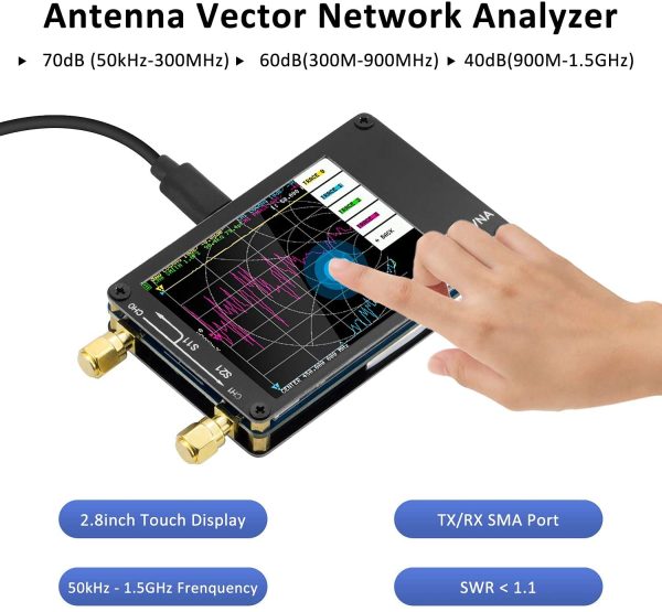 Aursinc - NanoVNA, Analizzatore di reti vettoriali 10 KHz-1,5 GHz V 3,5 HF VHF UHF, analizzatore di antenne, misurazione dei parametri S - immagine 4