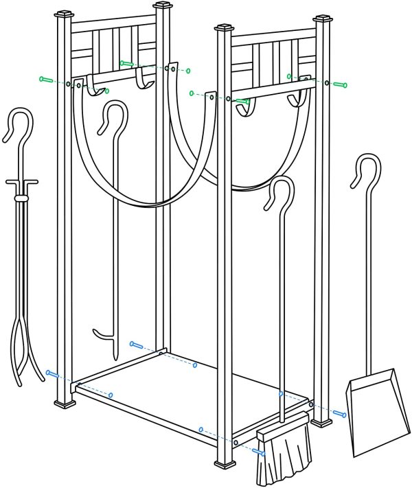 Amagabeli Portalegna grande 80 cm Portalegna da interno Portalegna da interno con porta attrezzi per camino Portalegna alto per esterno Portalegna da esterno con attrezzi in ferro battuto Nero - immagine 4