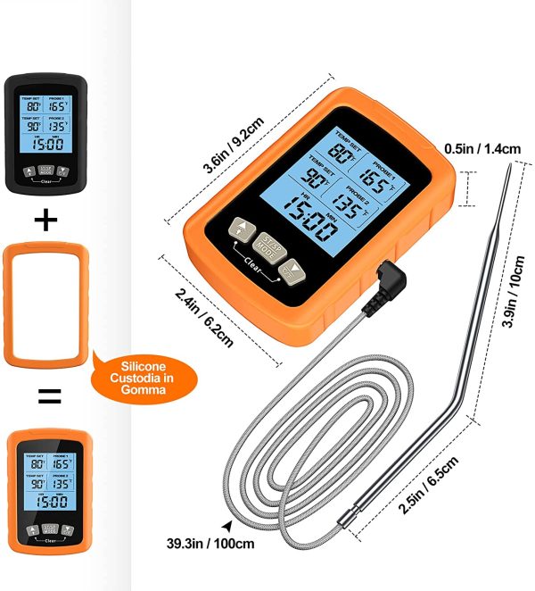 Termometro Cucina, Doppia Sonda Lunga da 6.4" Termometro Barbecue a Lettura Istantanea, Impermeabile Termometro Carne con Controluce LCD e Timer Cucina, per Forno Grigliare Caramelle Latte - immagine 4