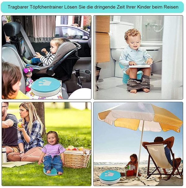 NETT Toilette Pieghevole per Bambini,Vasino Da Viaggio,Sedia da Toilette Pieghevole,Sedile Vasino Portatile,Vasino da Viaggio Indoor Outdoor per Addestramento del Bambino con Borsa da Viaggio (blu) - immagine 2